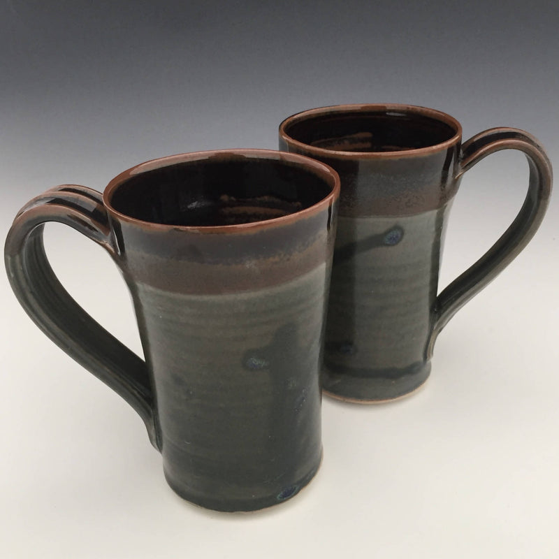 Set of 2 Latte Mugs in Tenmoku brown and rustic green