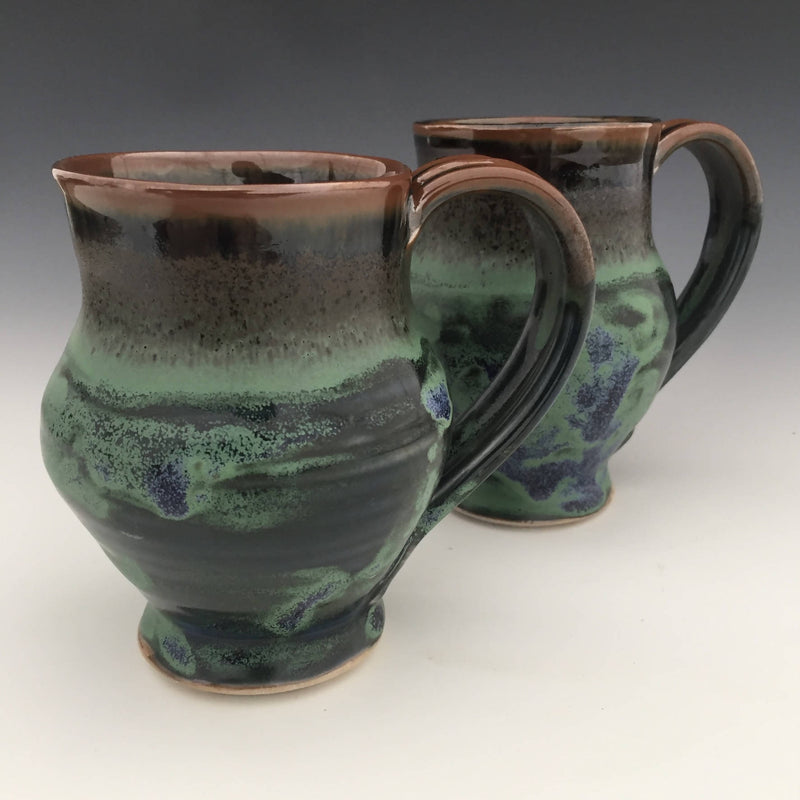Set of 2 Large Mugs in Tenmoku brown and Ritz green