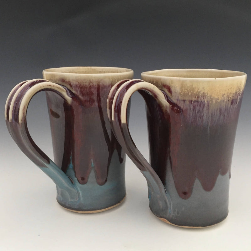 Set of 2 Latte Mugs in Turquoise, Honey luster and Copper red