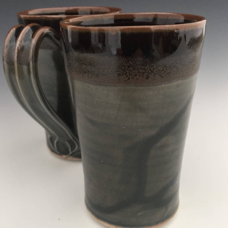 Set of 2 Latte Mugs in Tenmoku brown and rustic green